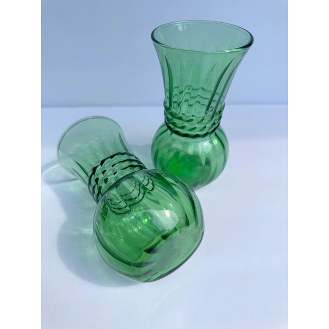 Indiana Glass Company Vintage Green Glass Vase - A Pair For Sale - Image 4 of 6