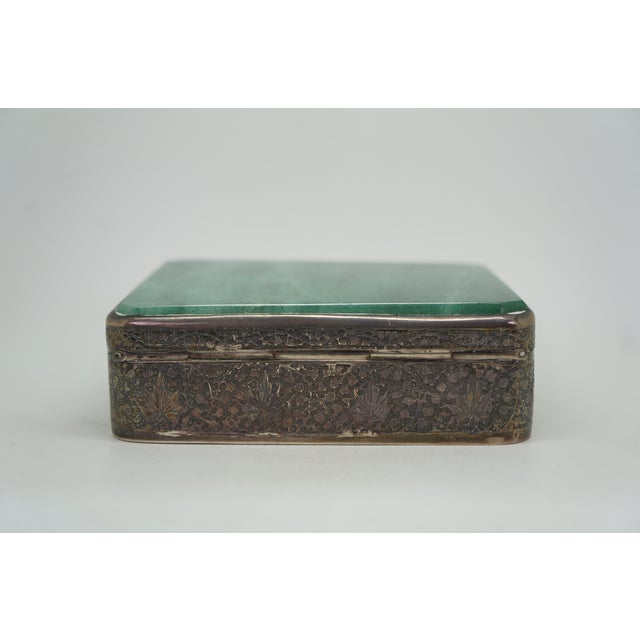 Antique Continental Silver Plate Green Jade Keepsake Trinket Snuff Box 4" For Sale - Image 4 of 15