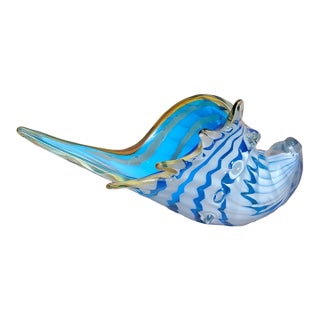 Vintage MCM Murano Style Hand Blown Italy Glass Conch Shell Figurine For Sale