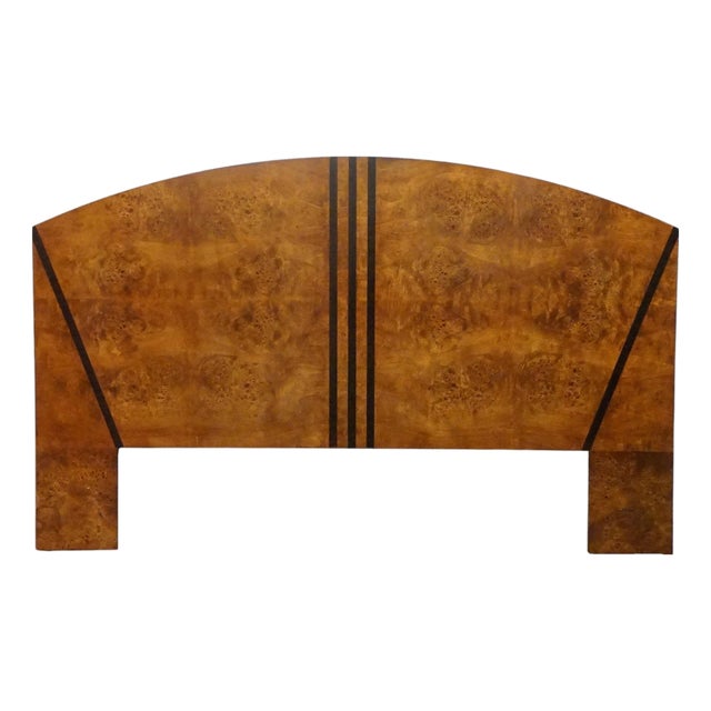 Hickory White Briar Collection Burled Walnut Contemporary Modern / Art Deco Queen Size Headboard 35512-35 For Sale