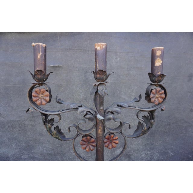 Spanish Revival 1920s Spanish Revival Wrought Iron Candelabra Floor Lamp For Sale - Image 3 of 8