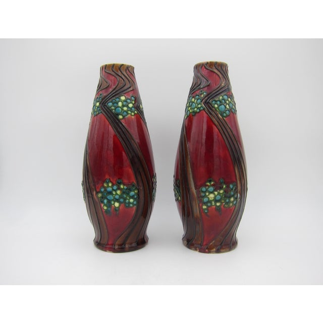 English Minton Secessionist Art Nouveau Vase Pair For Sale - Image 9 of 14