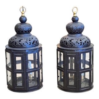 Pair of Late 19th / Early 20th Century German Pierced Metal Octagonal Lanterns For Sale