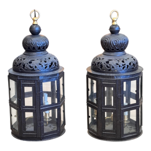 Pair of Late 19th / Early 20th Century German Pierced Metal Octagonal Lanterns