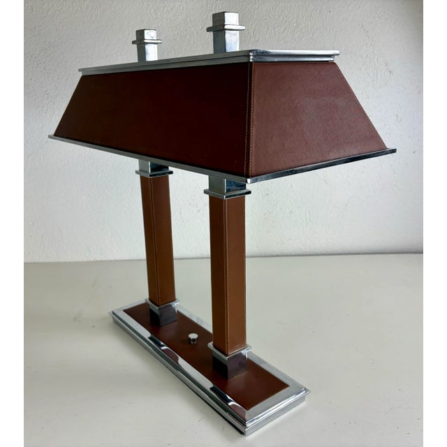 Vintage Ralph Lauren Leather and Nickel Bankers Style Desk Lamp For Sale - Image 12 of 12