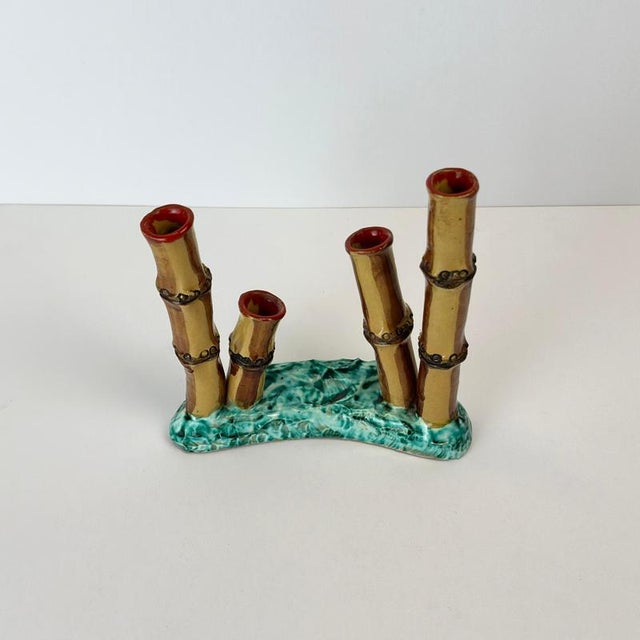 1960s Mid-Century Modern Faux Bamboo and Ceramic Vase, Italian, 1960s For Sale - Image 5 of 10