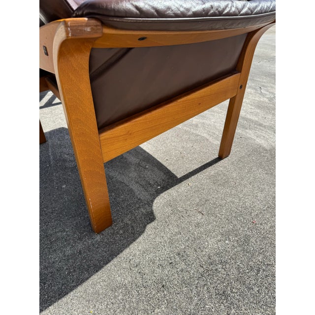 Authentic Göte Möbler Swedish Leather Lounge Chair & Ottoman | Mid Century Modern Teak Armchair | 1970s Scandinavian Design For Sale - Image 4 of 12