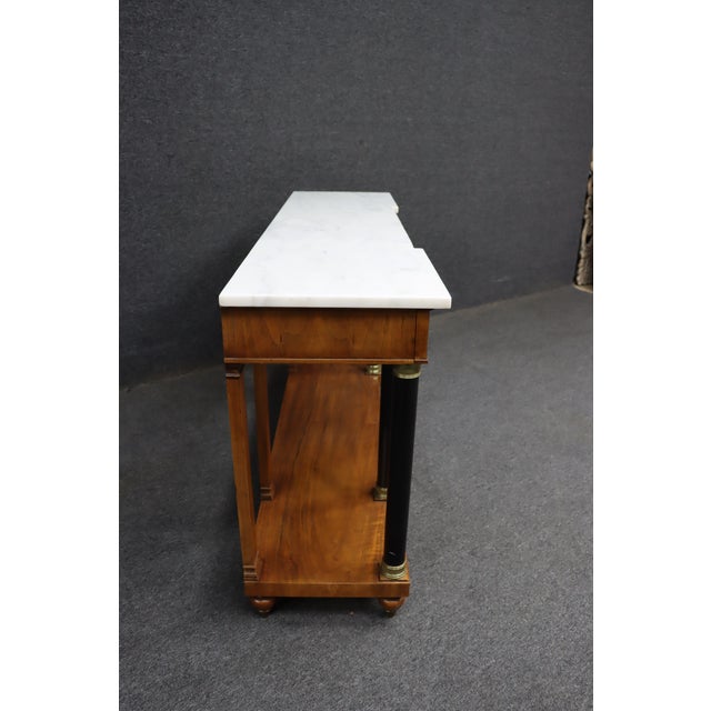 John Widdicomb Neoclassical Marble-Top Console Table With Ebonized Columns For Sale - Image 10 of 14