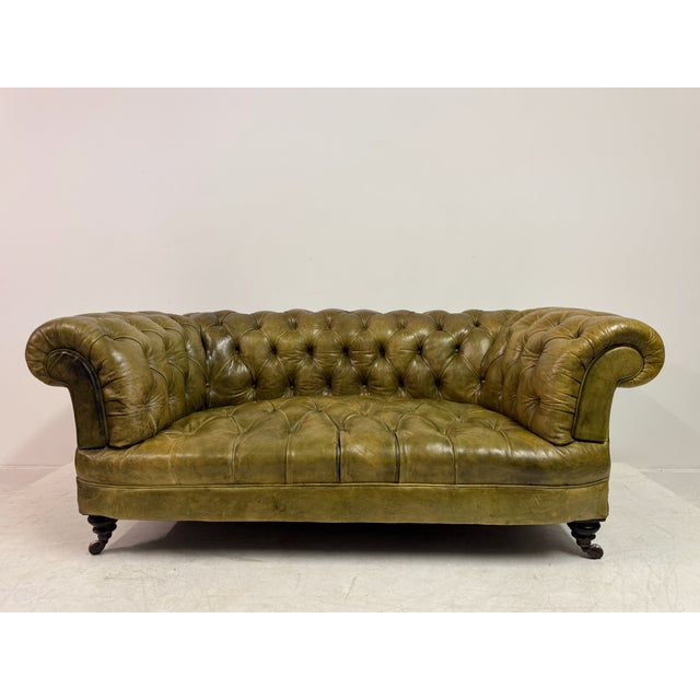 Antique Chesterfield Sofa in Patinated Leather, 1890s For Sale - Image 3 of 16