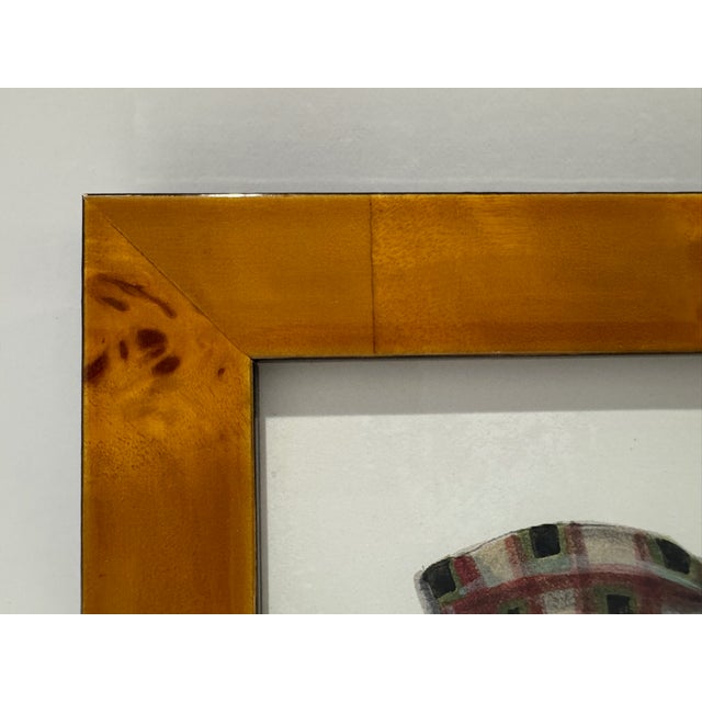 American Late 20th Century Kolene Spicher Original Watercolor Plaid Bow Miniature Signed Framed For Sale - Image 3 of 6