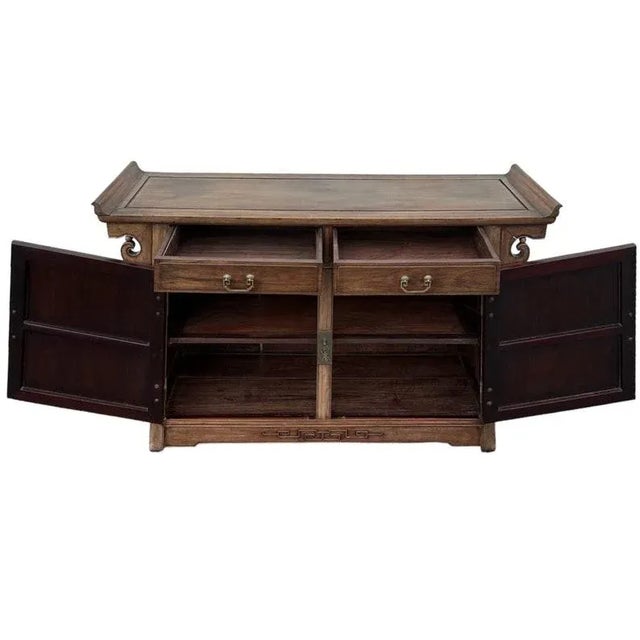 Chocolate Vintage Chinoiserie Buffet Server with Pagoda Table Top Made of Solid Wood with Asian Style Carvings For Sale - Image 8 of 10