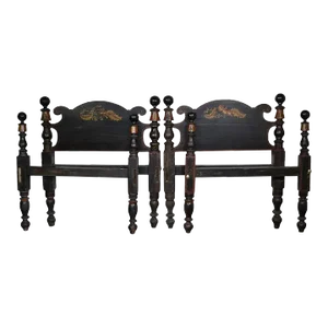 Pair of American 19th Century Grain Painted Cannonball Twin Beds