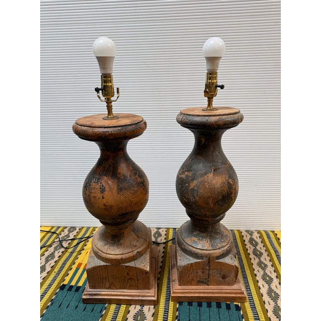Refurbished Wooden Baluster Table Lamps, Pair For Sale - Image 4 of 13