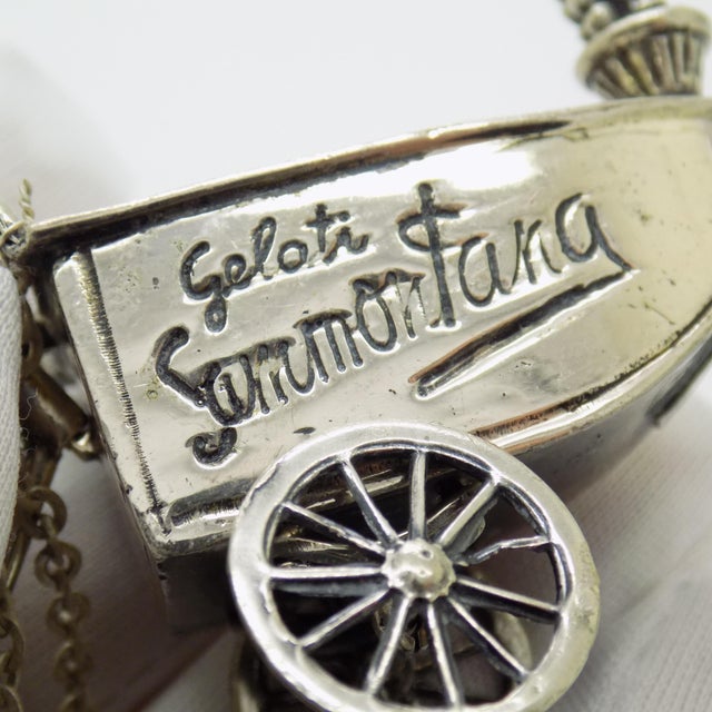 Metal Vintage Italian Handmade Genuine Silver Large Italian Ice Cream Cart Figurine, Made in Tuscany (Arezzo) Exclusive Sammontana Gelati Italian Brand For Sale - Image 7 of 12
