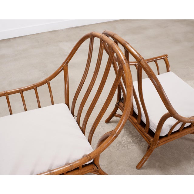 Brown Pair of McGuire Organic Modern Rattan Lounge Chairs + Ottoman For Sale - Image 8 of 18