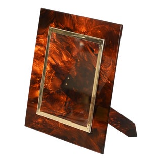 Large Photo Frame in Gilt Brass and Acrylic Tortoiseshell from Dior, Italy, 1970s For Sale
