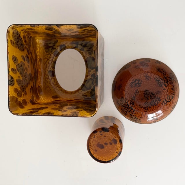 1990s 1990s Labrazel Tortoise Murano Glass Tissue Cover, Tumbler & Soap Dish, Italy, Set of 3 For Sale - Image 5 of 11