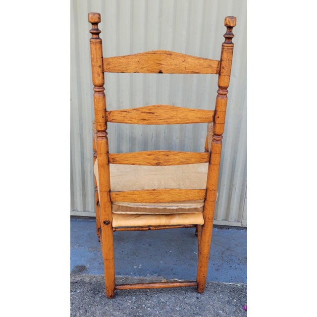 Wood 18Thc Pine Ladder Back Chair W/ Leather Seat Cushion For Sale - Image 7 of 8