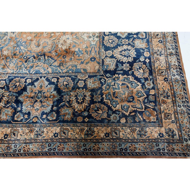 Blue Fine Antique Persian Kirman Handmade Wool Carpet For Sale - Image 8 of 10