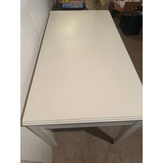 Wood 20th Century Painted White Writing Desk. Four Drawers and Center Slide-Out for Computer Keyboard. For Sale - Image 7 of 8