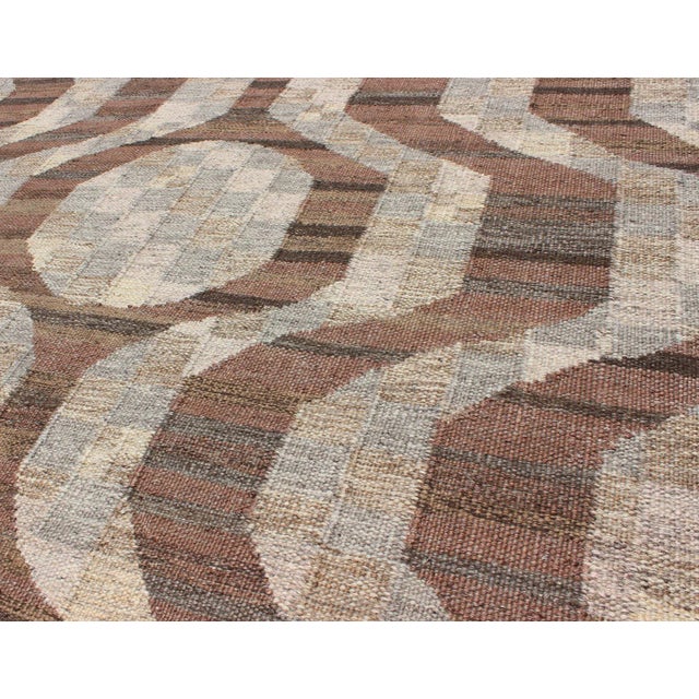 Scandinavian Flat-Weave Rug With Modern Design in Brown, Coffee, Gray, Cream For Sale - Image 4 of 10