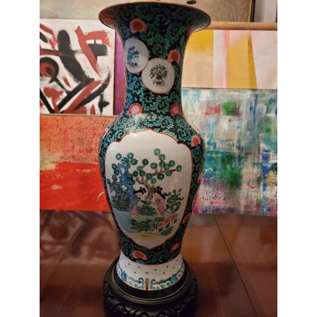 A very fine antique Asian porcelain lamp (probably antique chinese porcelain given the exquisite porcelain and the...