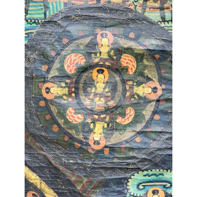 1940s Large Tibetan Thangka Mandala Painting For Sale - Image 4 of 13