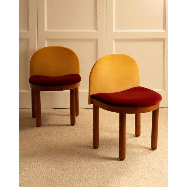 1980s Wood & Velvet Chairs, 1980s, Set of 2 For Sale - Image 5 of 9