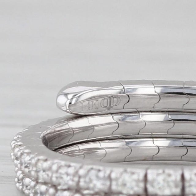 Modern 0.60ctw Diamond Wrap Coiled Band Bypass Ring 14k White Gold Flexible Size For Sale - Image 3 of 8