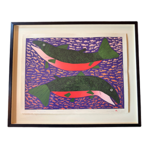 Bountiful Sea Authentic Cape Dorset Framed Lithograph by Meelia Kelly; Popular in Museum Collections; Signed Dated Numbered Inscribed