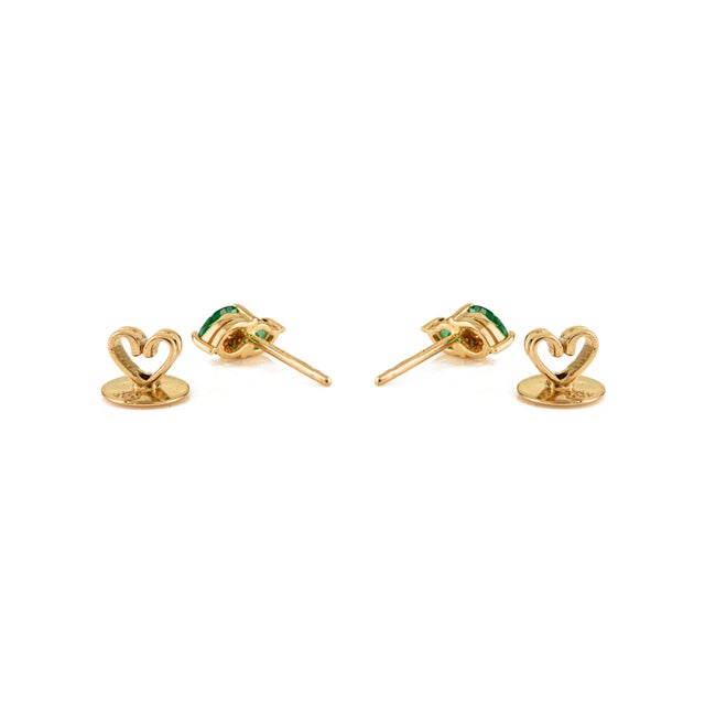 Metal Vintage-Inspired 14k Yellow Gold Stud Earrings With Natural Emerald & Diamond- A Pair For Sale - Image 7 of 12