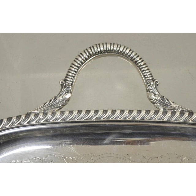 Victorian Vintage Victorian Epc Silver Plated Etched Twin Handle Serving Platter Bar Tray For Sale - Image 3 of 10