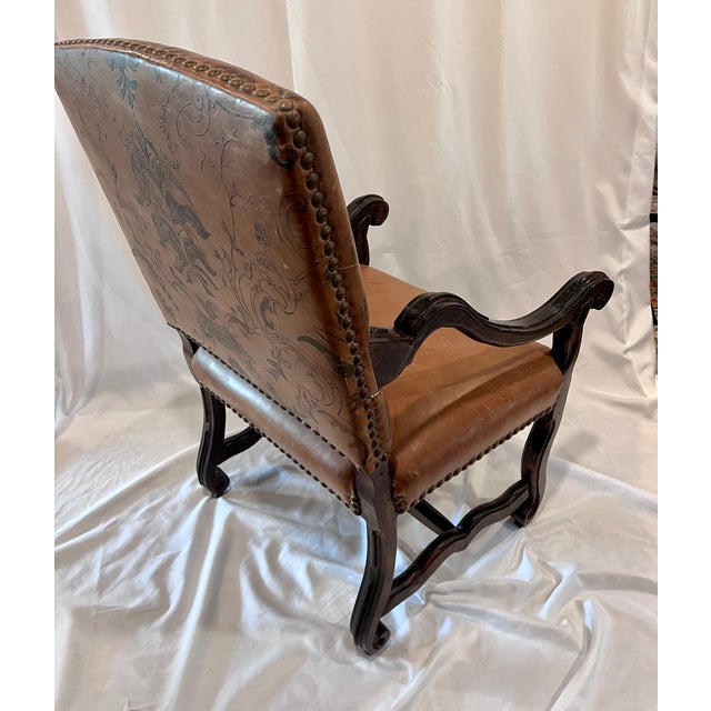 20th Century Louis XIII Style Tooled Leather Os De Mouton Armchair For Sale In Dallas - Image 6 of 14