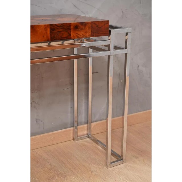 Chrome and Wood Console Table by Aldo Tura, 1970s For Sale - Image 9 of 13