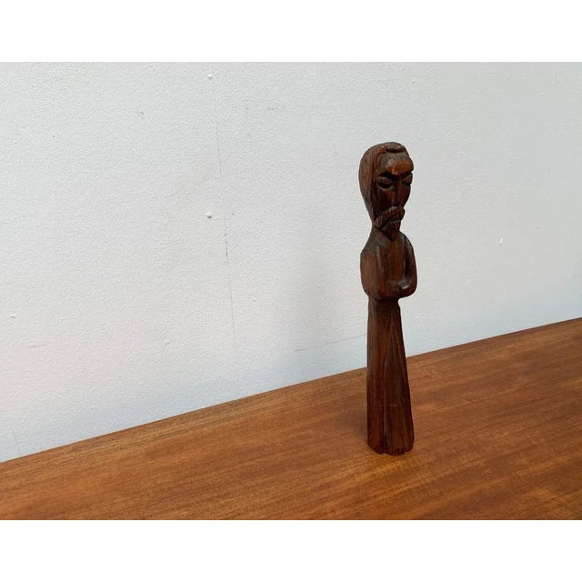 Vintage Wooden Sacral Figurine Sculpture For Sale - Image 16 of 18