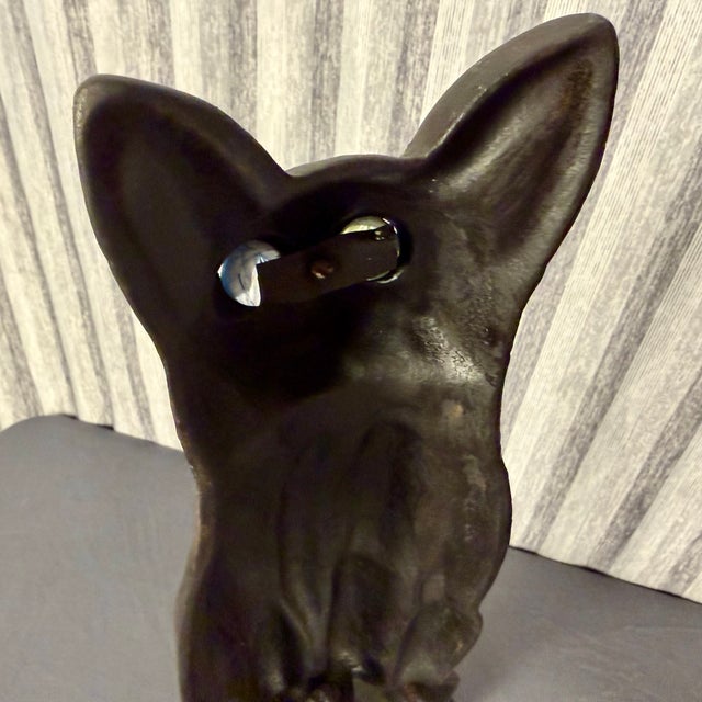1930s Black Cat Iron Andirons With Glass Marble Eyes For Sale - Image 9 of 11