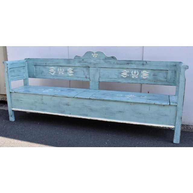 Painted Pine Storage Bench or Settle, Hungary, Circa 1890 For Sale - Image 11 of 12