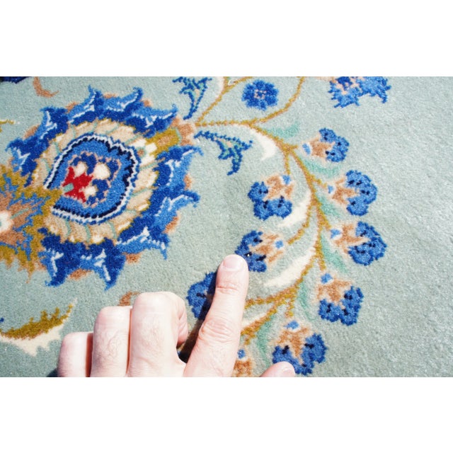 Blue 1980s Vintage Kashan Floral Blue & Gold Wool Area Rug - 9' X 13' For Sale - Image 8 of 13