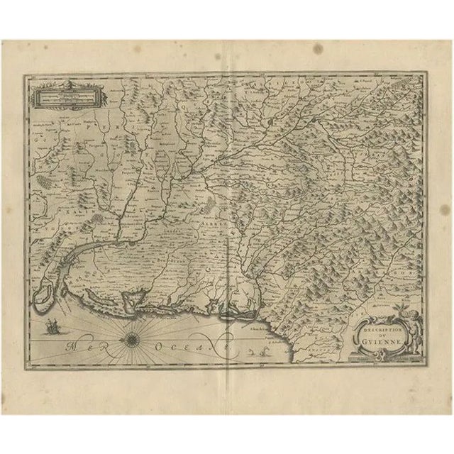 Antique Map of Guyenne attributed to Janssonius, 1657 For Sale