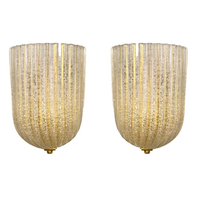 Italian Murano Glass Wall Lamps from Barovier & Toso, 1970s, Set of 2 For Sale