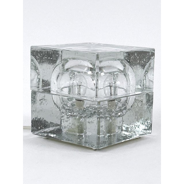Mid-Century Modern Mid-Century Modern Hand-Blown Ice Glass Cube Table Lamp from Wila, Germany, 1970s For Sale - Image 3 of 18
