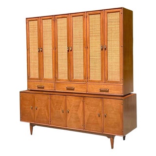 Vintage Mid Century Modern Ramseur Seagrass China Cabinet For Sale