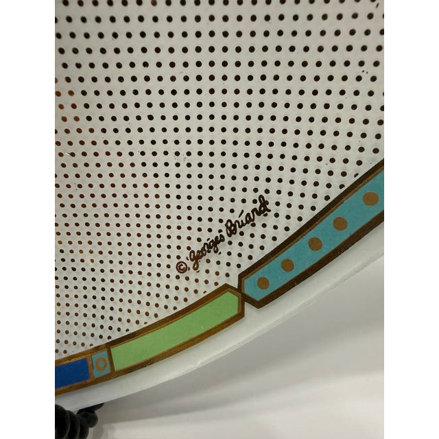 1960s Vintage Georges Briard Lucite Serving Tray Hot Air Balloon MCM Gold Wood Handles Signed For Sale - Image 5 of 10