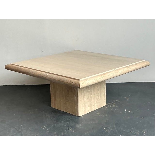 Cream Vintage Boho Italian Stone International Travertine Coffee Table For Sale - Image 8 of 11