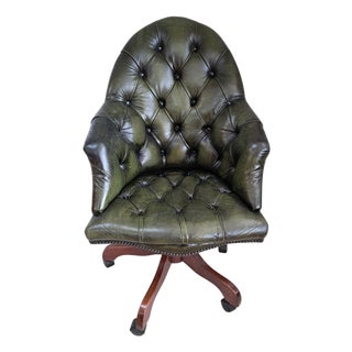 Vintage Chesterfield Style Chair in Green Leather, 1980s For Sale