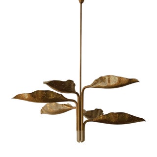 Chandelier with Perforated Brass Leafs by A. Lelii, Italy, 1950s For Sale