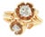 Mid-Century 14k Yellow Gold Two Natural Diamond Offset Floral Design Ring, Size 3.75 For Sale