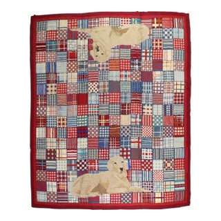 Rare Room Size Large Dog American Hooked Rug For Sale