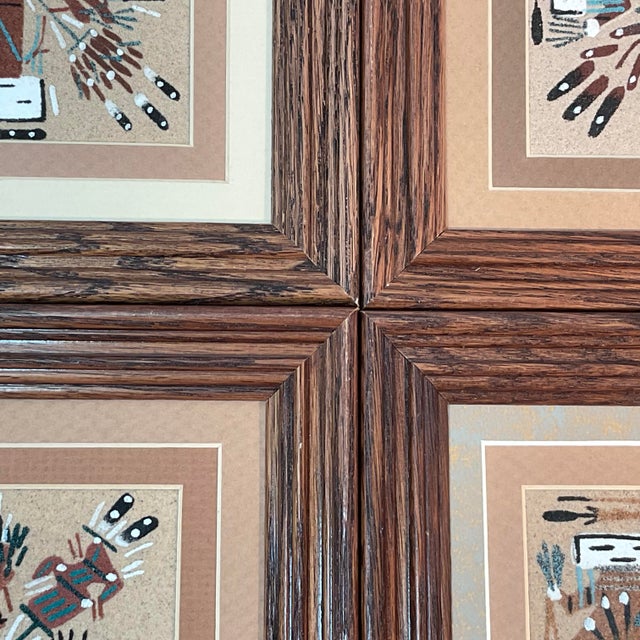 Mid 20th Century Navajo Sand Painting Art Set Framed Matted 7” Each Set of 4 For Sale - Image 13 of 14