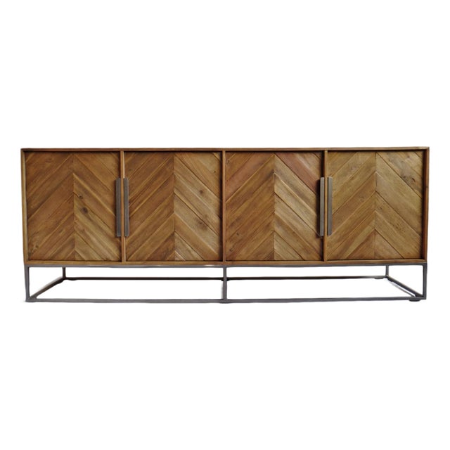 Modern Chevron Salvaged Wood Sideboard Credenza For Sale